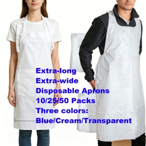 Extra Long And Extra Thick Aprons 10u002F25u002F50 Packs Disposable Non-Woven PE Film Adult Bib Aprons, Waterproof And Oil-Proof Composite Apron (For Seniors), 42.5
